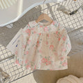 Girls'  autumn new arrival long-sleeve doll shirt with turn-down collar, spring/autumn chic embroidered blouse, korean style baby shirt, trendy