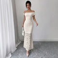 Export light mature style lace dress metal buckle off-shoulder topspatchwork full body pattern lace silm fishtail long