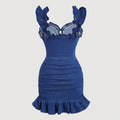 Amazon, tiktok, pinduoduo cross-border fashion: ruffle-trimmed denim slip dress - perfect for dates and work