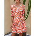 2025 summer european and american cross-border women's fashion: amazon ebay round neck printed plus size short sleeve dress with cinched waist