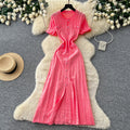 European and american style minimalist elegant knitted dress - women's summer single-breasted hollow-out slimming design - chic long dress