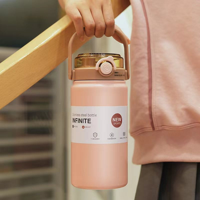 Double drinking large capacity handle kettle thermos cup 316 stainless steel high appearance portable straw cup travel kettle wholesale