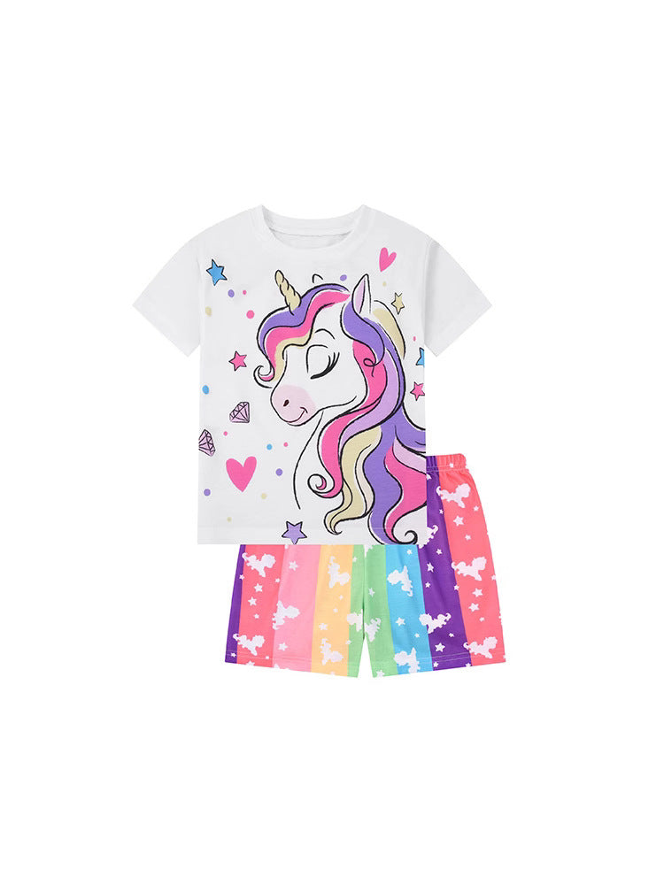Export factory flame retardant girl girl home wear digital print butterfly fly 2 short sleeve shorts suitsweetcute