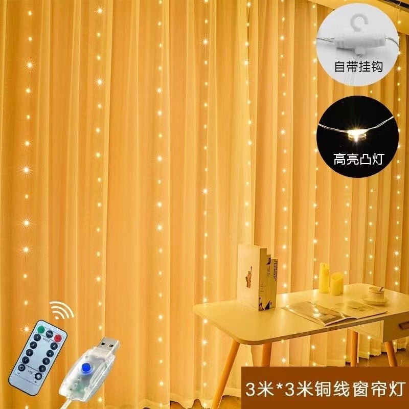 Cross-border LED copper wire curtain light USB remote control light string Christmas atmosphere decoration small lights flash wholesale