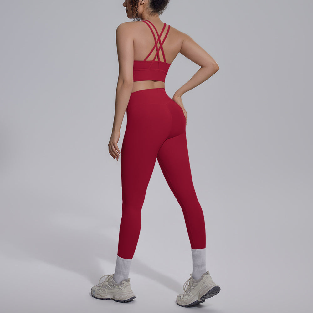Sexy criss-cross back shockproof sports bra yoga set - high waist, butt-lifting, quick-dry, compression running & fitness outfit