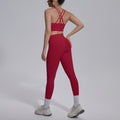 Sexy criss-cross back shockproof sports bra yoga set - high waist, butt-lifting, quick-dry, compression running & fitness outfit
