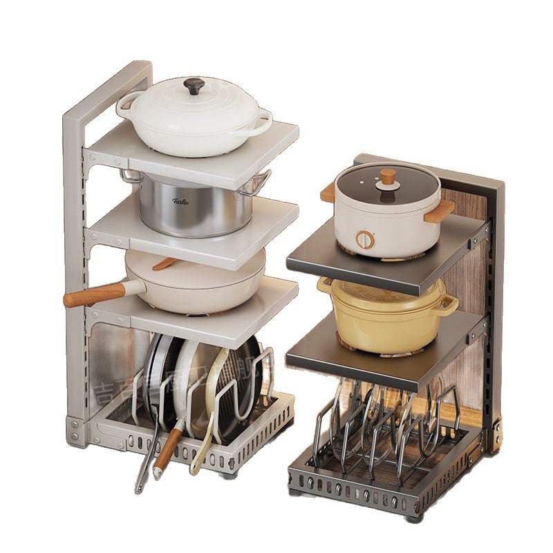 White kitchen storage rack - pot organizer, multi-functional, multi-tier, under-cabinet, sink organizer, layered pot rack