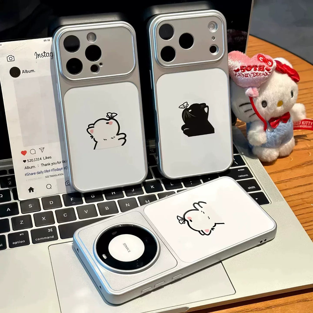 Suitable for apple 17promax mobile phone case simple bow black and white couple cat iphone18 anti-fall soft case