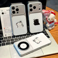 Suitable for apple 17promax mobile phone case simple bow black and white couple cat iphone18 anti-fall soft case