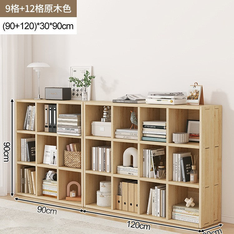 Solid wood bookshelf shelf floor-to-wall combination lattice cabinet living room kindergarten storage low household bookcase