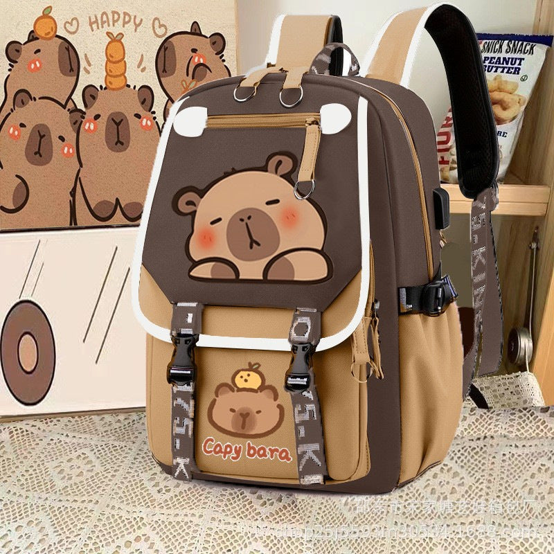 Primary school students' new Kapibara schoolbag boys and girls lightweight cartoon capybara large-capacity spine protection children's backpack