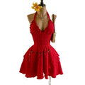 Women's summer fashion casual solid color halter backless asymmetrical hem mini dress (waist chain not included)