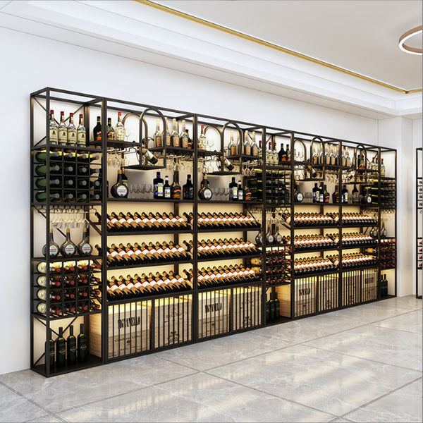 Wrought iron wine rack, tobacco and wine cabinet display rack, winery red wine cabinet floor-to-ceiling Baijiu display cabinet, wine rack commercial against the wall