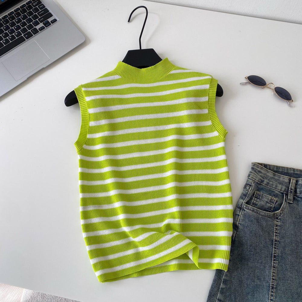 Pure desire work clothing style stripes half turtle neck knitting vest women's summer slimming look sleeveless outwear suspender tops