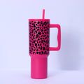 Custom leopard print handle car cup, 304 stainless steel vacuum insulated tumbler, large capacity portable cooler, ice bucket cup