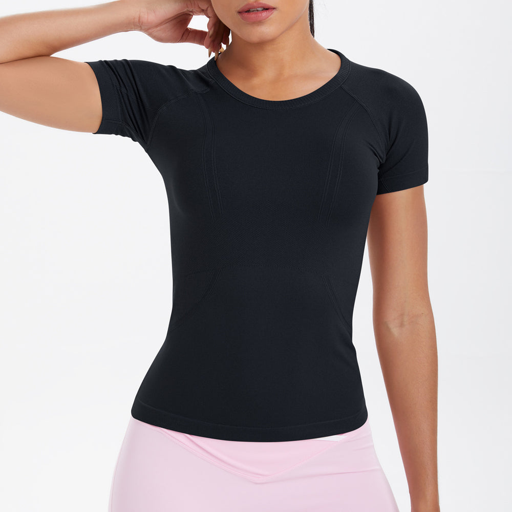 fashion seamless knittingpure color breathable tight short sleeve t-shirt sports running fitness yoga clothes tops women