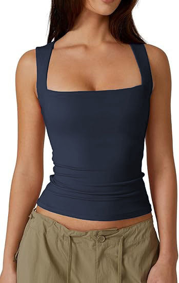 2025 european and american style amazon streetwear hot girl fashion square neck basic slim-fit sleeveless tank top women's undershirt