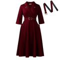 C8647 winter european and american sexy elegant turn-down collar waist-cinching suit dress, chic and stylish solid color plus size dress