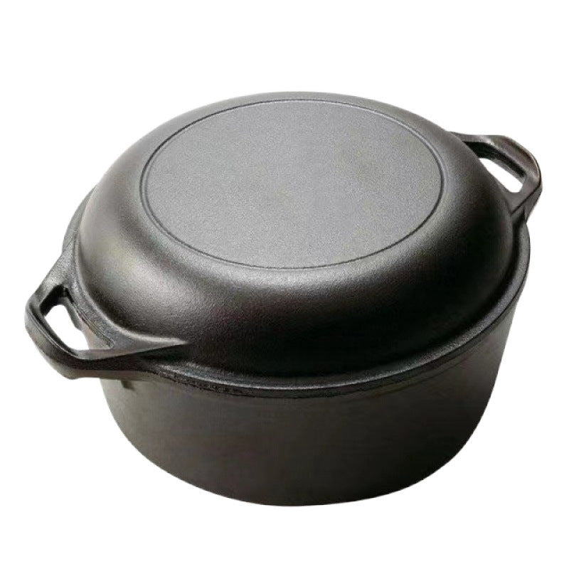 Cast iron pot 26cm dual-purpose double-purpose frying pan saucepan thickened uncoated soup pot Dutch pot binaural induction cooker
