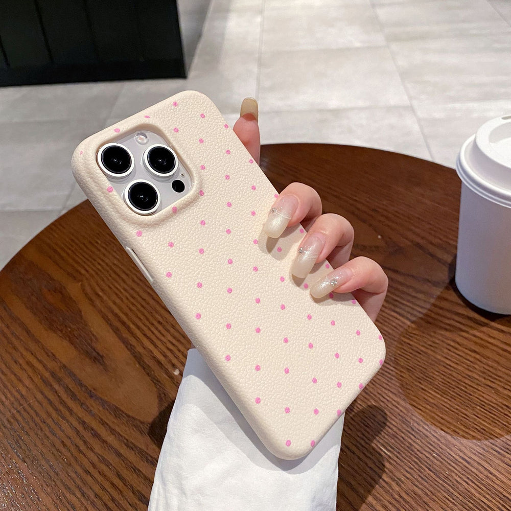Leather pattern suitable for apple 16pro polka dot mobile phone case iphone12/15 anti-fall soft case simple protective cover 13