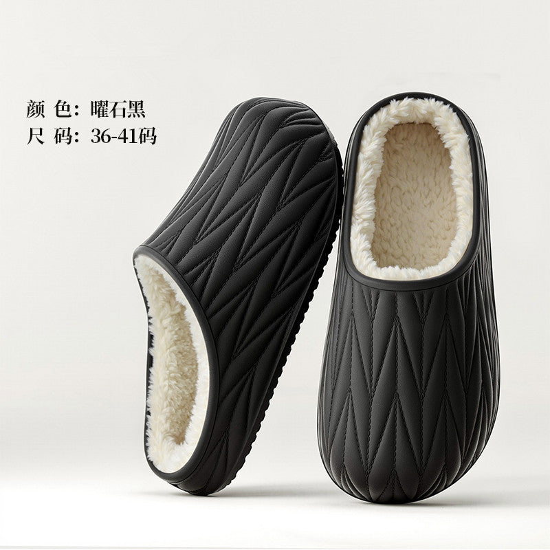 Pleated cotton slippers women's 2025 new autumn/winter indoor couple home waterproof warm fleece-lined cotton slippers