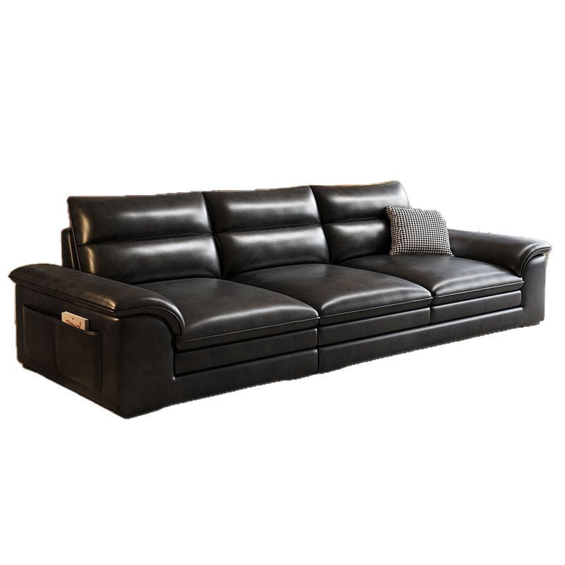 Vintage oil wax leather sofa - living room light luxury, small apartment, home use, straight row 3-seater/4-seater sofa