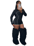 fashionfashion women's silm zipper long sleeves thumb button tops shorts two-piece set sports suit