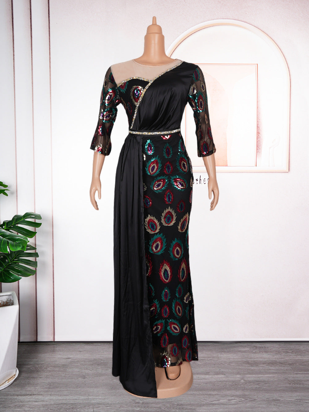 Aliexpress  new arrivalpatchworkcontrast colorhigh waistdressfashion african plus size women's clothing sequin long skirt