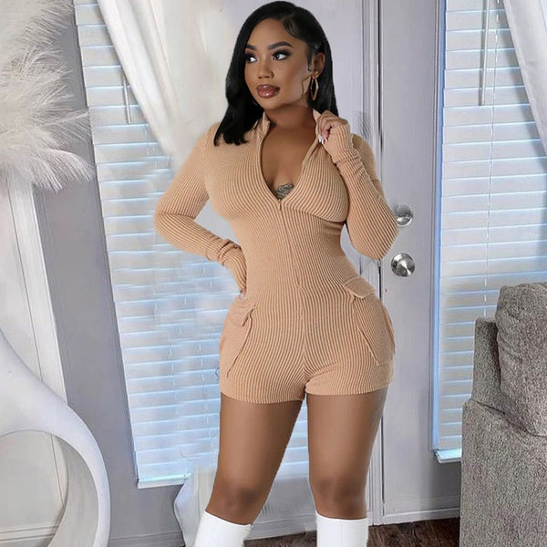 M3127 European and American   autumn and winter explosion threaded sexy pocket tight hip shorts jumpsuit women
