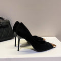 French plus size2025 black patent leather sexy spring new arrival pointed toe women's metal toe high heels elegant stiletto flats