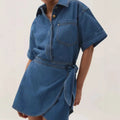 fashionretro short-sleeved denim dresssummerelegant waist dressfashioneasiest for match