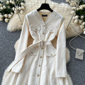 Frenchretro tweed stylev neck metal button waist dress women slimming lookelegant mesh patchworkelegance long skirt