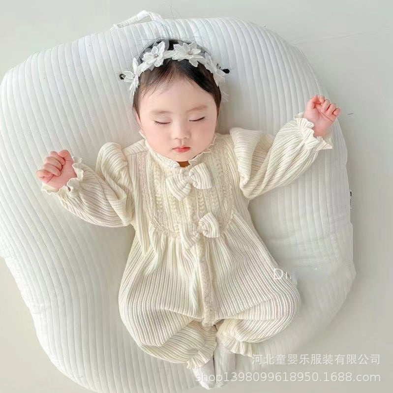 New spring baby clothes: korean style princess romper for baby girls - stylish and chic long-sleeved bodysuit for full month celebration and 100-day celebration