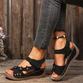 2025 summer new women's wedge heel platform sandals - plus size peep-toe beach sandals with floral embellishments (cross-border)