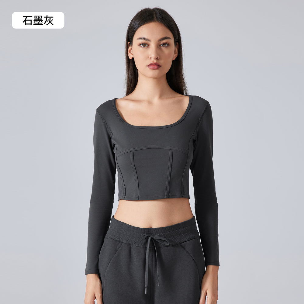 Fall and winternew arrival sports tops women's professional training running fitness long sleevesshortslimming look yoga clothes daw194