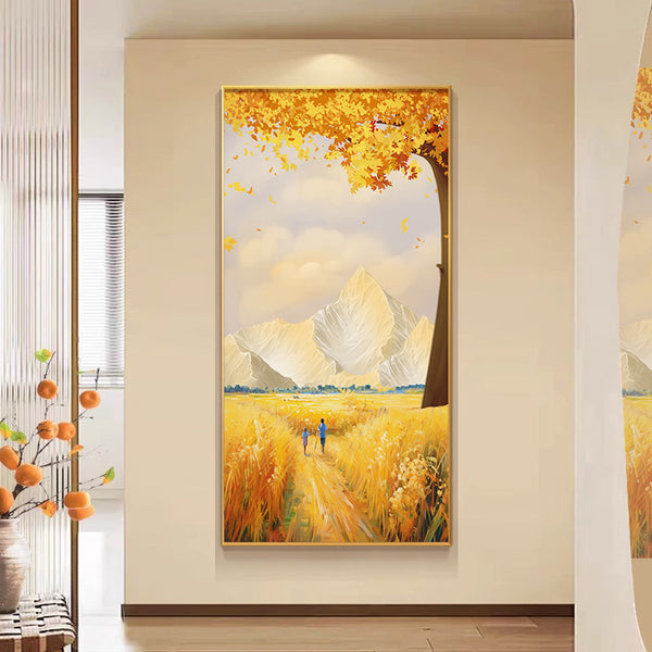 Nordic wheat ears enter the house directly opposite the door, porch decorative painting, entrance corridor aisle hanging painting, living room modern simple mural
