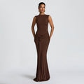 european and american autumn new arrival: fashionable solid color sleeveless ribbon dress - women's sexy backless pleated maxi dress