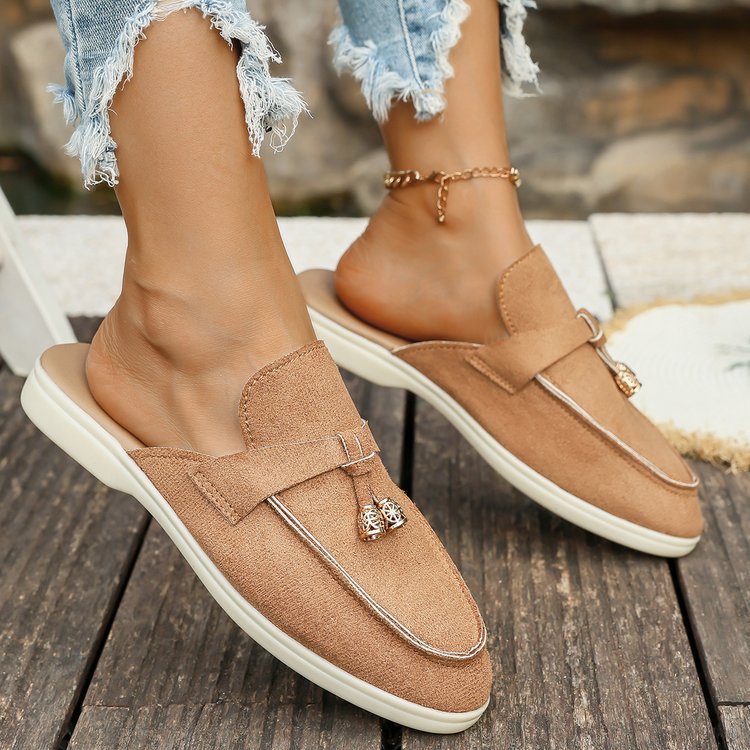 European and american slippers  spring new women's closed-toe half slippers outer wear slip-on mules casual half slippers