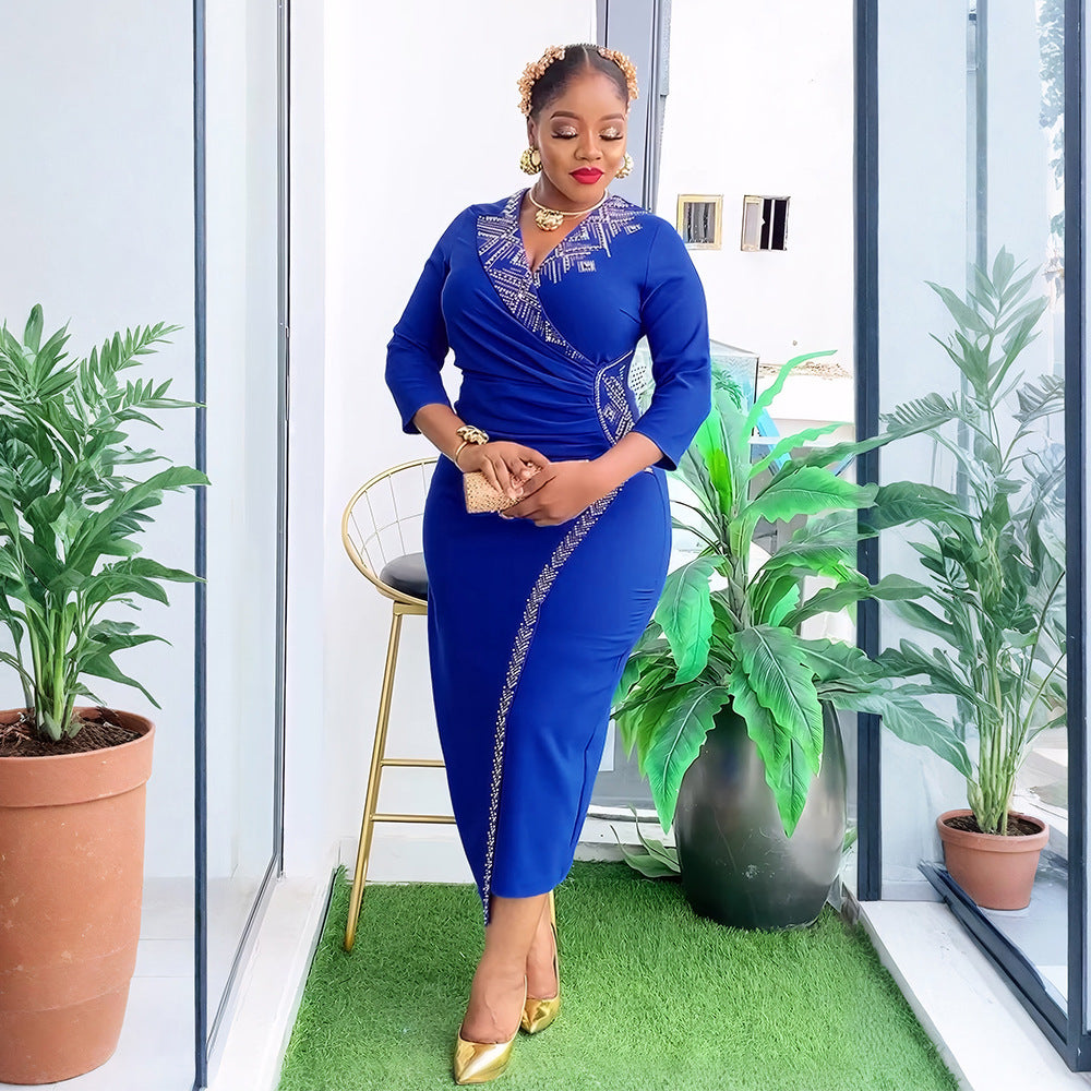 new arrivalplus size african women's clothing elegancefashiondress studded high waist figure-hugging hip skirt