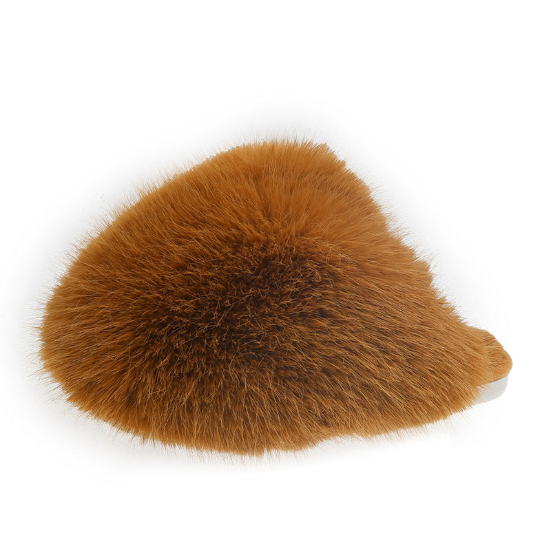 plus sizepure color fluffy large fur slippers soft bottom winter toe-cap home heattech multi-color cotton slippers