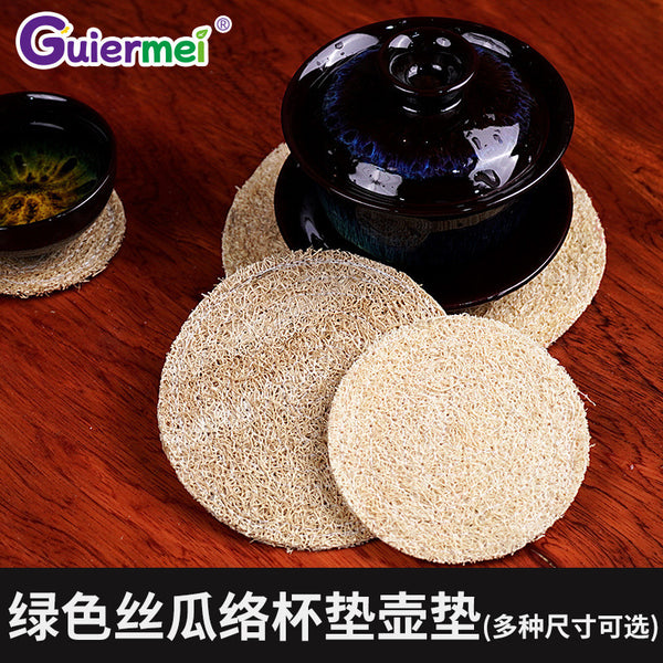 Green loofah teapot pad, pot holder, pot holder, coaster, tea set accessories, old loofah flesh, tea holder, bottom pad, factory wholesale