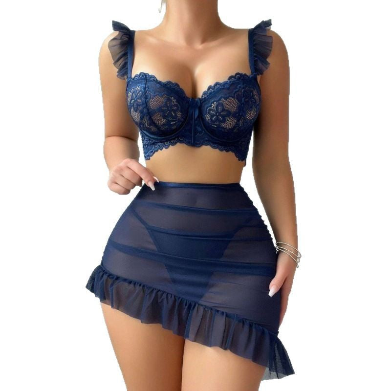 Sexy lingerie see-through hollow-out floral lace sleeveless sexy mini dress women's fun set - wholesale from shein wb