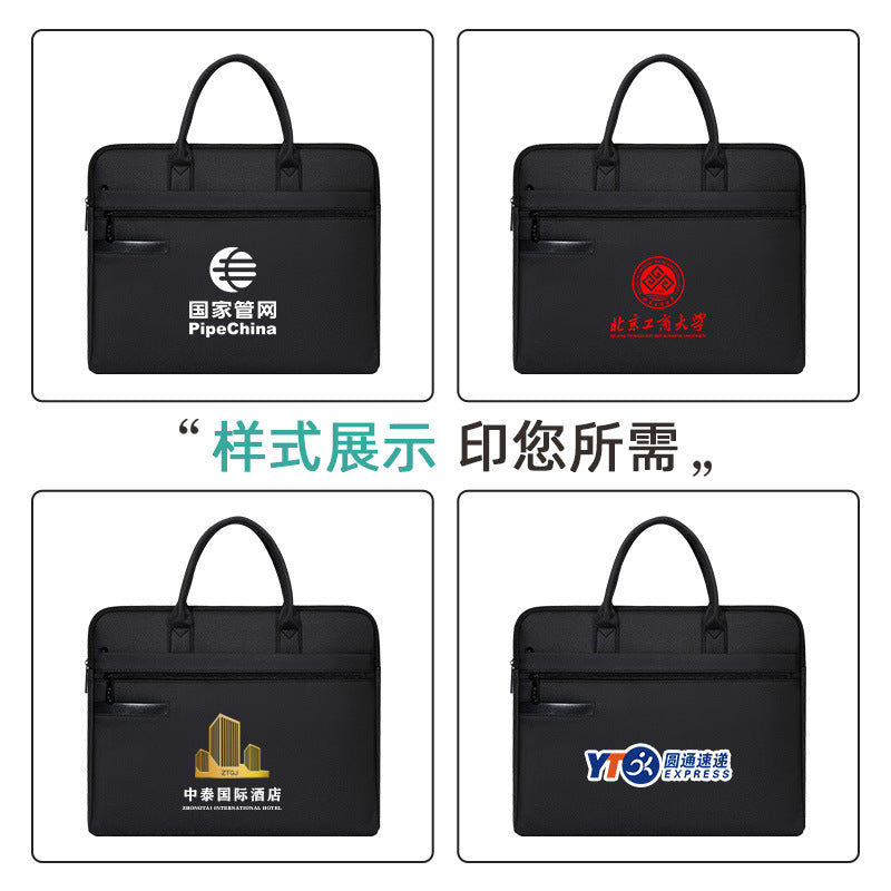 Large capacity briefcase file bag business conference bag double layer zipper document portfolio printing available