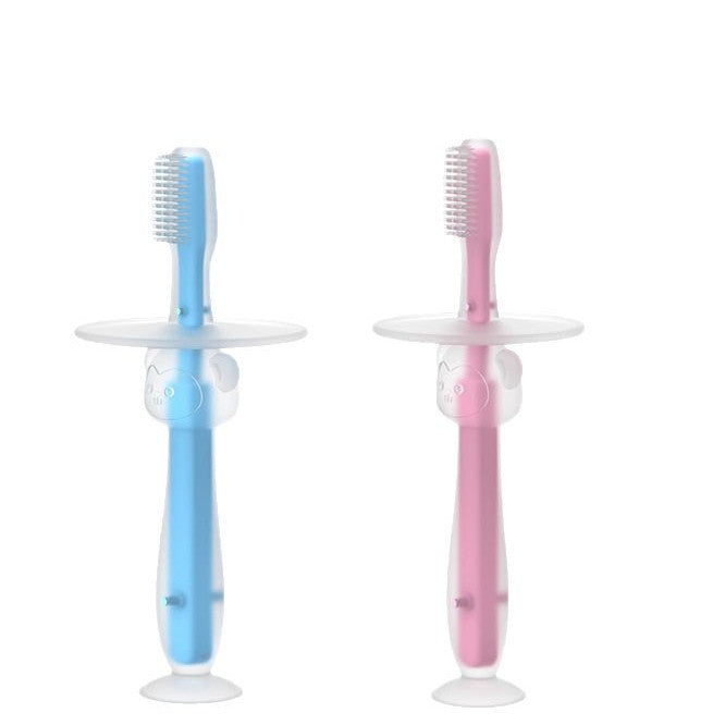 English card baby training silicone three-dimensional baby tooth brush standing suction cup toothbrush silicone tongue coating soft bristle brush