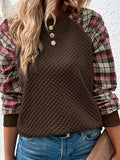 2025 amazon fashion diamond quilted patchwork long sleeve crewneck casual sweatshirt for women (us & europe)