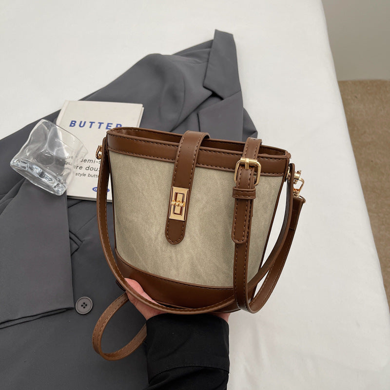 ins texture handbag women's 2025 new fashion small bag retro bucket bag shoulder bag messenger bag