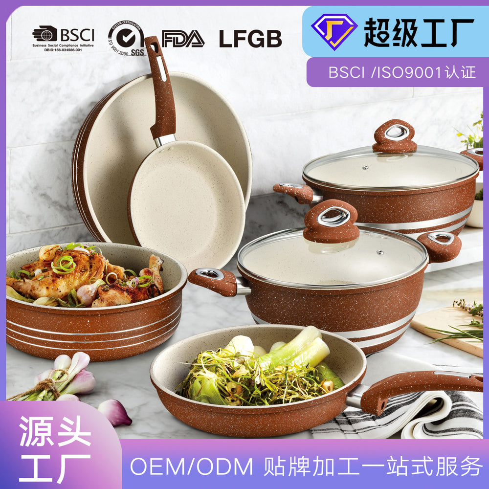 Personalized oem stretch rolled edge medical stone suit non-stick pan combination suitcasual style aluminum exportsuit
