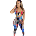 Summer european and american export women's clothing    fashion slim-fit colorful striped jumpsuit two-piece set