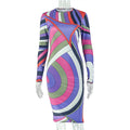 European and american style cross-border women's striped print unique streetwear bodycon dress - chic round neck long sleeve cinched waist trendy dress
