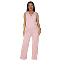 C7496 cross-border   fashion women's casual sleeveless v-neck top and pants two-piece set - new
